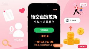 悟空直搜拉新小红书实操教学，一单10米，低门槛，0粉丝小白也能日入多张-木白网创