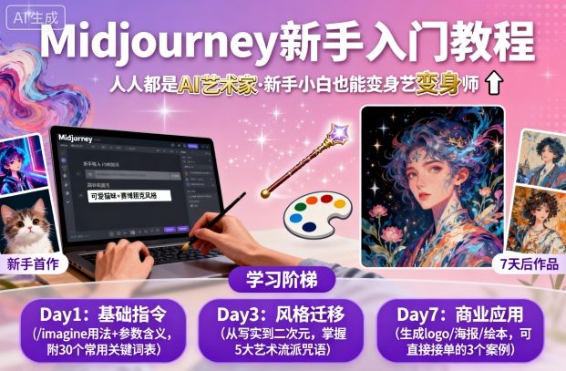 midjourney新手入门教程：人人都是AI艺术家，新手小白也能变身艺术大师-木白网创