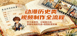 动漫历史类视频制作全流程，学文案撰写、分镜提示词，掌握动漫图生成+抠图配音剪辑-木白网创