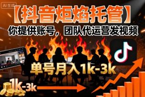 【抖音炬焰托管】你提供账号，团队代运营发视频，单号月入1k+【揭秘】-木白网创