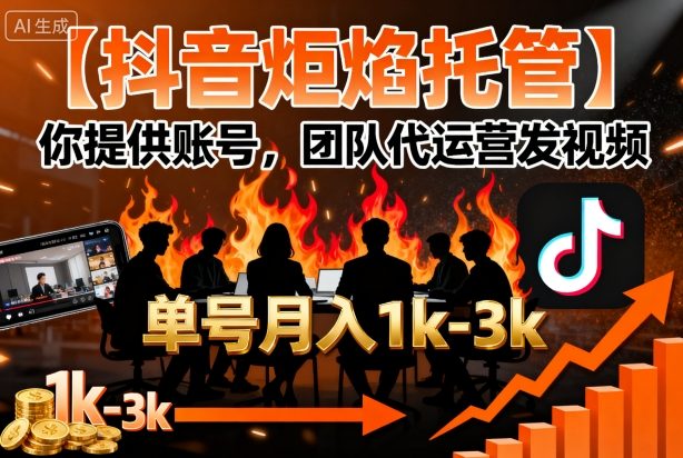 【抖音炬焰托管】你提供账号，团队代运营发视频，单号月入1k+【揭秘】-木白网创