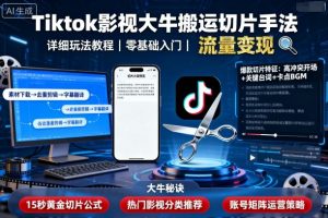 Tiktok影视大牛搬运切片手法，详细玩法教程-木白网创