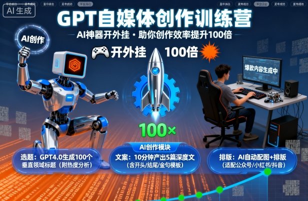 GPT自媒体创作训练营:AI神器开外挂,助你创作效率提升100倍-木白网创