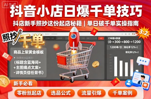 抖音小店日爆千单技巧，抖店新手照抄这份起店秘籍，单日破千单-木白网创