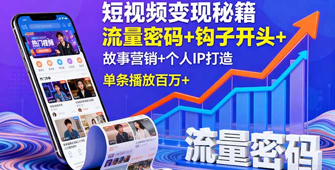 短视频变现秘籍，流量密码+钩子开头+故事营销+个人IP打造，单条播放百万+-木白网创