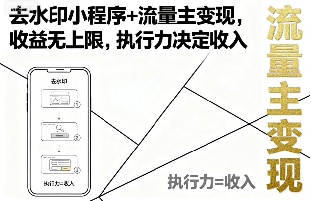 去水印小程序+流量主变现，收益无上限，执行力决定收入-木白网创
