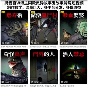 抖音百W博主同款灵异故事鬼故事解说短视频制作教学，流量巨大，多平台分发，多份收益-木白网创