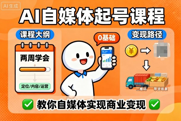 AI自媒体起号课程，0基础小白两周学会，教你自媒体实现商业变现-木白网创