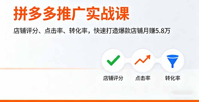 拼多多推广实战课，店铺评分、点击率、转化率，快速打造爆款店铺月赚5.8万-木白网创