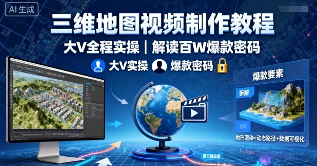 三维地图视频制作教程，大V全程实操，解读百W爆款密码-木白网创