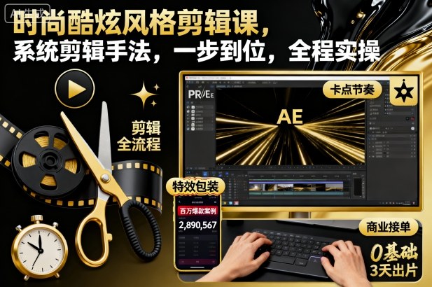 时尚酷炫风格剪辑课，系统剪辑手法，一步到位，全程实操-木白网创