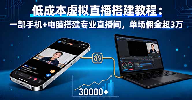 低成本虚拟直播搭建教程：一部手机+电脑搭建专业直播间，单场佣金超3万-木白网创