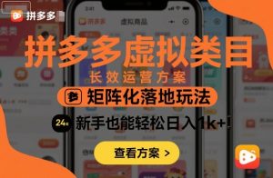 拼多多虚拟类目长效运营方案：矩阵化落地玩法，新手也能轻松日入1k+-木白网创