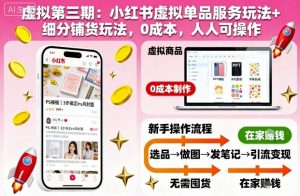 虚拟第三期：小红书虚拟单品服务玩法+细分铺货玩法，0成本，人人可操作-木白网创