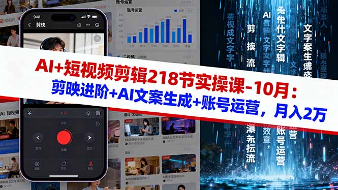 AI+短视频剪辑218节实操课-10月：剪映进阶+AI文案生成+账号运营，月入2万-木白网创