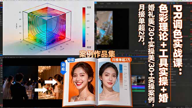 PR调色实战课：色彩理论+工具实操+婚礼医美/30+实操案例，月接单超2万-木白网创