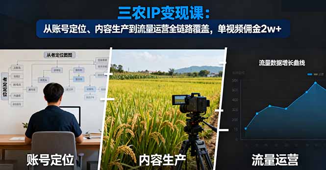 三农IP变现课:从账号定位、内容生产到流量运营全链路覆盖,单视频佣金2w+-木白网创