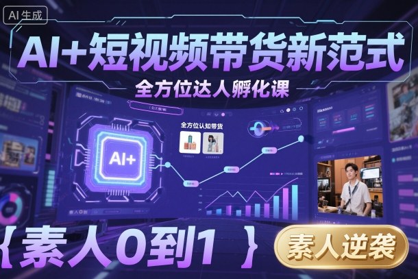 AI+短视频带货新范式全方位达人孵化课，素人也可以从0到1，全方位认知短视频带货-木白网创