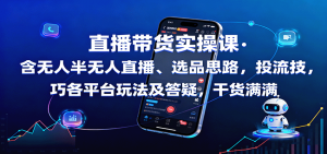 直播带货实操课：含无人半无人直播、选品思路，投流技巧，各平台玩法及答疑，干货满满-木白网创