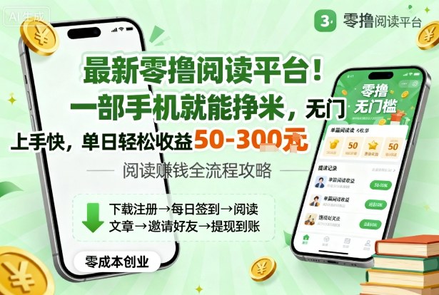 最新零撸阅读平台！一部手机就能挣米，无门槛上手快，单日轻松收益50-3张【揭秘】-木白网创