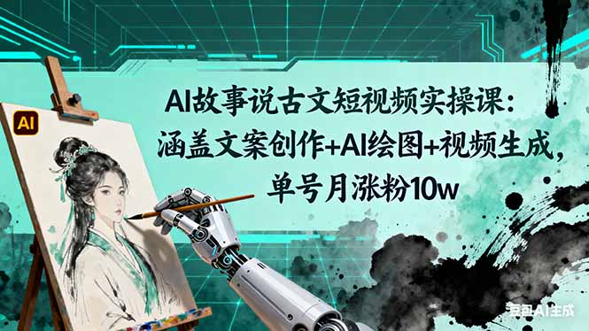 AI故事说古文短视频实操课：涵盖文案创作+AI绘图+视频生成，单号月涨粉10w-木白网创