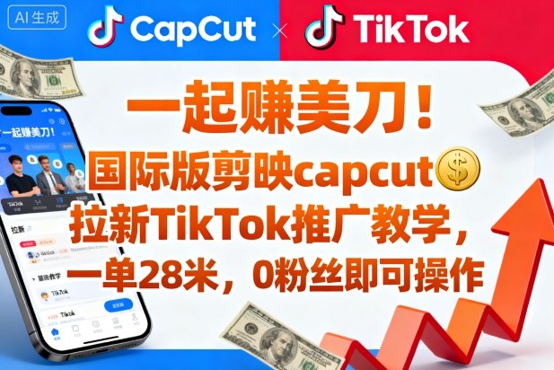 一起賺美刀!国际版剪映capcut拉新TikTok推广教学,一单28米,0粉丝即可操作(附推广入口和教学)-木白网创