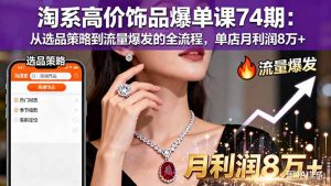 淘系高价饰品爆单课74期：从选品策略到流量爆发的全流程，单店月利润8万+-木白网创