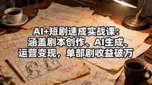AI+短剧速成实战课：涵盖剧本创作、AI生成、运营变现，单部剧收益破万-木白网创