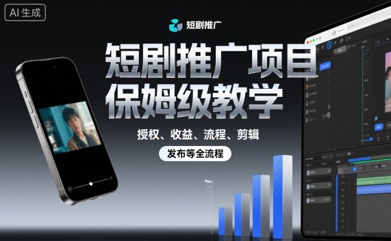 短剧推广项目保姆级教学，授权、收益、流程、剪辑，发布等全流程-木白网创