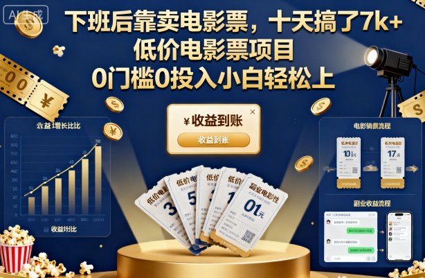 下班后靠卖电影票，十天搞了7k+，低价电影票项目，0门槛0投入小白轻松上手【揭秘】-木白网创