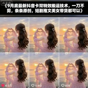 9月底最新抖音卡双特效搬运技术，一刀不剪，条条原创，短剧推文美女带货都可以-木白网创