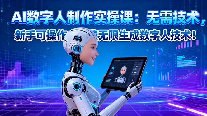 AI数字人制作实操课：无需技术，新手可操作，免费无限生成数字人技术！-木白网创