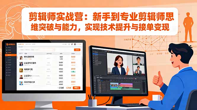 剪辑师实战营：新手到专业剪辑师思维突破与能力，实现技术提升与接单变现-木白网创