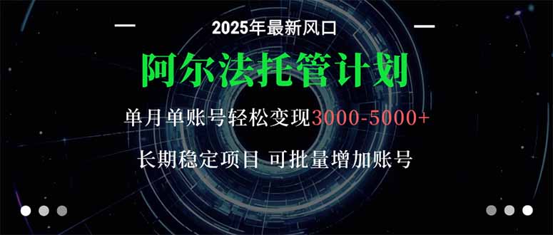 阿尔法托管计划 单账号月入3000-5000，长期稳定项目，新手小白轻松上手。-木白网创