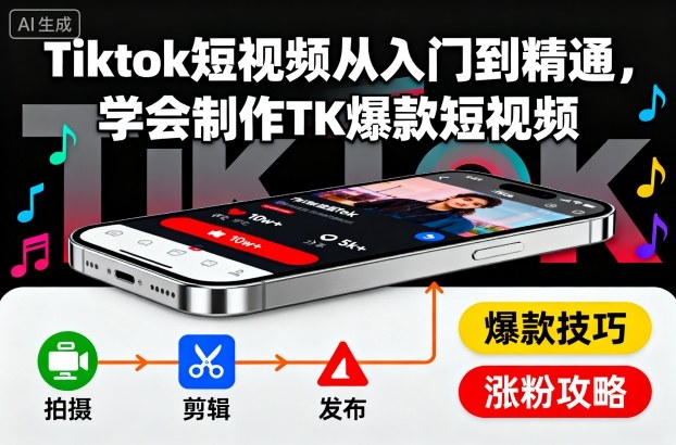 Tiktok短视频从入门到精通，学会制作TK爆款短视频-木白网创