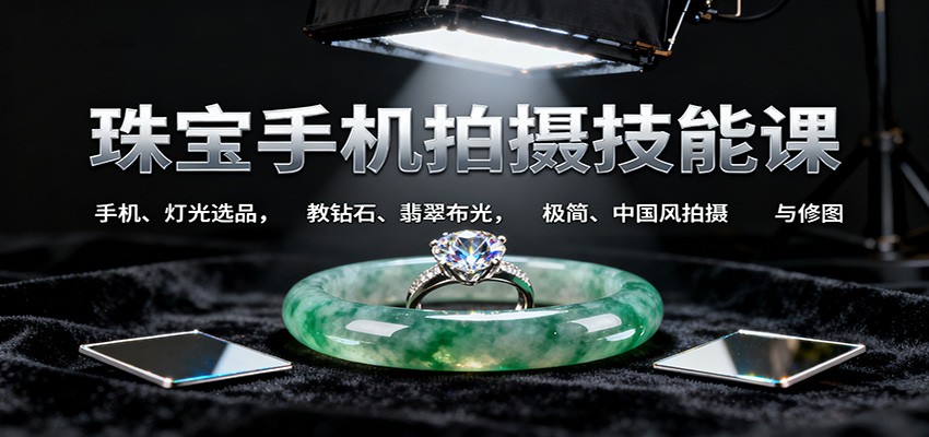 珠宝手机拍摄技能课:手机、 灯光选品，教钻石、翡翠布光，极简、中国风拍摄与修图-木白网创