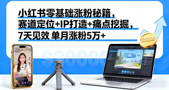 小红书零基础涨粉秘籍，赛道定位+IP打造+痛点挖掘，7天见效 单月涨粉5万+-木白网创