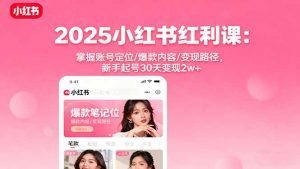 2025小红书红利课：掌握账号定位/爆款内容/变现路径，新手起号30天变现2w+-木白网创