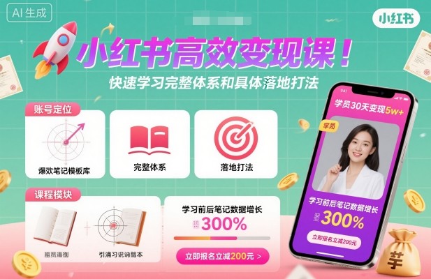 小红书高效变现课，快速学习小红书完整体系和具体落地打法-木白网创