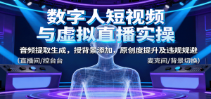 数字人短视频与虚拟直播实操，音频提取生成，背景添加，原创度提升及违规规避-木白网创