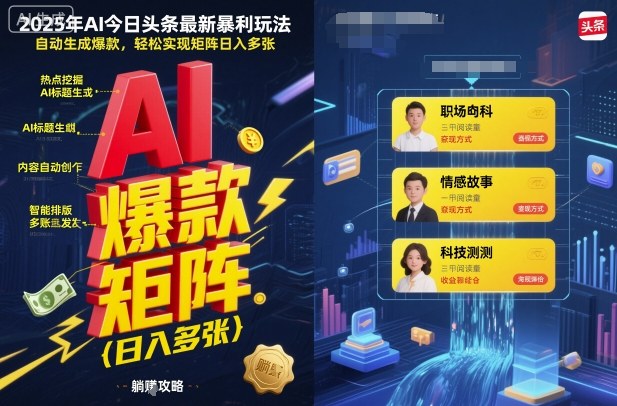 2025年AI今日头条最新暴利玩法,自动生成爆款,轻松实现矩阵日入多张-木白网创