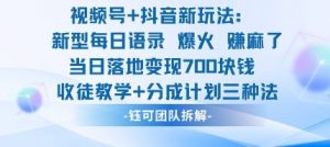 视频号加抖音新玩法：爆火新型每日语录，收徒教学加分成计划，三种变现玩法，当日变现7张-木白网创