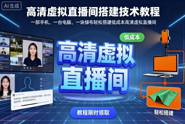 高清虚拟直播间搭建技术教程，一部手机、一台电脑、一块绿布轻松搭建低成本高清虚拟直播间-木白网创