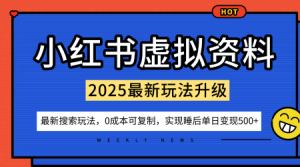 小红书虚拟资料项目：最新搜索流变现玩法，0成本简单可复制，一人多店打法，新手也可轻松日入5张+-木白网创