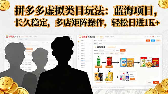 拼多多虚拟类目玩法，蓝海项目，长久稳定，多店矩阵操作，轻松日进1K+-木白网创