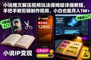 小说推文解压视频玩法保姆级详细教程，手把手教剪辑制作视频，小白也能月入1W+-木白网创