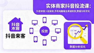 实体商家抖音投流课:抖音来客入驻装修,手机电脑端全渠道投放,数据分析优化-木白网创
