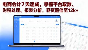 电商会计7天速成，掌握平台取数、财税处理、报表分析，薪资翻倍至12k+-木白网创