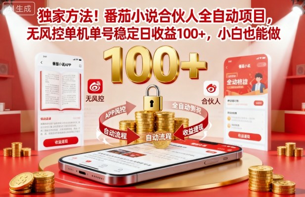 独家方法！番茄小说合伙人全自动挂G项目，无风控单机单号稳定日收益100+，小白也能做【揭秘】-木白网创