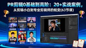 PR剪辑0基础到高阶：20+实战案例，从剪辑小白到专业剪辑师的蜕变(63节课-木白网创